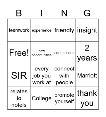 Hotel Bingo Card