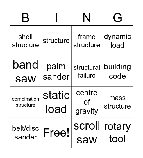 Structures bingo 2 Bingo Card