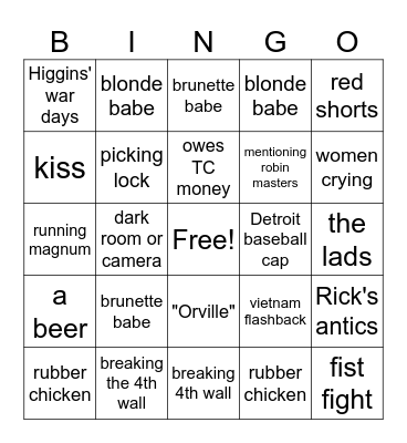 Magnum P.I. Bingo Card