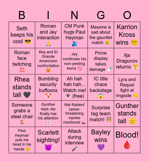 Monday Night RAW 4/14/25 Bingo Card