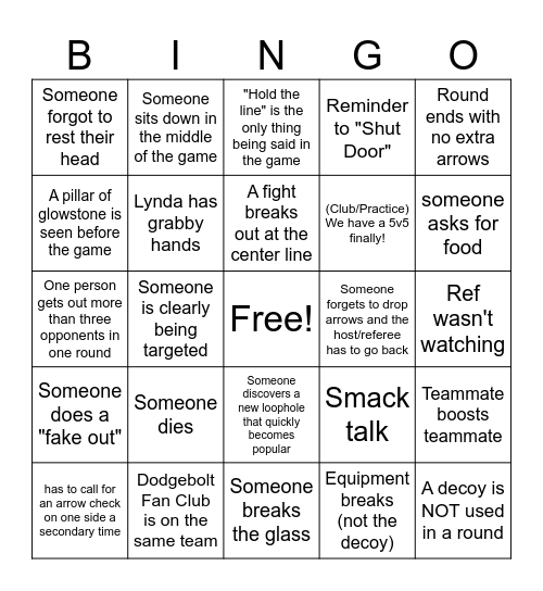 Dodgebolt Bingo Card