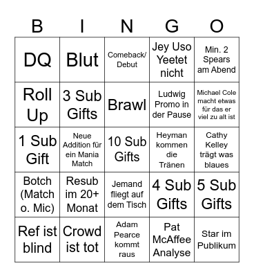 Letzte Raw vor Mania Bingo Card