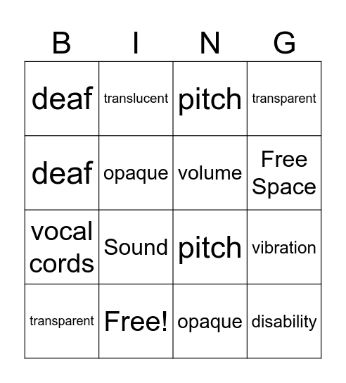 Sound Bingo Card