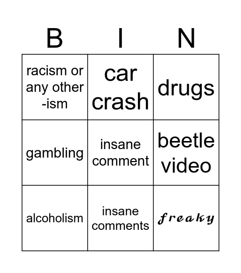 instagram reels Bingo Card