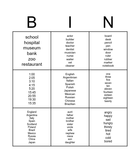 Bingo Time Bingo Card