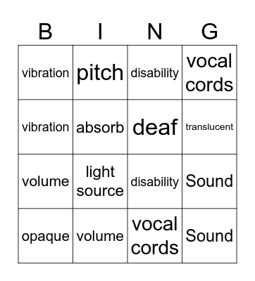 Sound Bingo Card