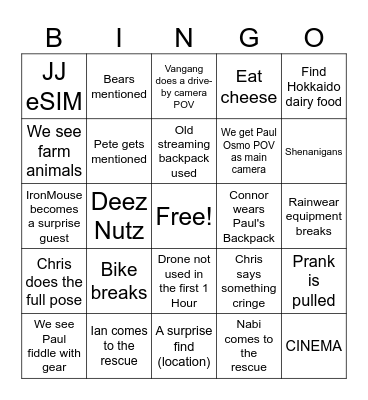 Day 3 Cyclathon Bingo Card