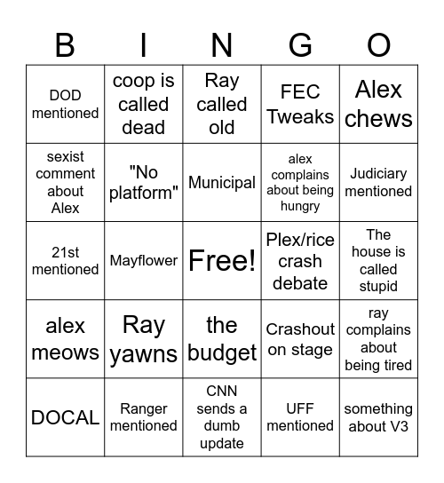 USAR Debate Bingo Card