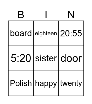 Bingo Time Bingo Card