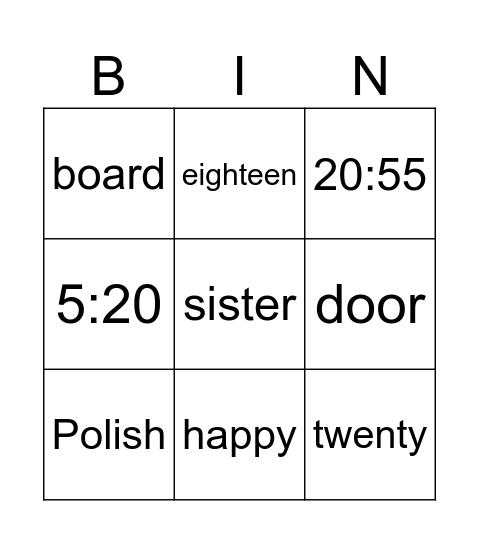 Bingo Time Bingo Card