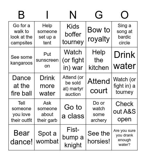 Rowany Festival Bingo Card