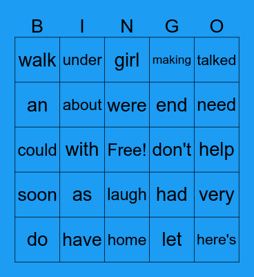 Sight Words Bingo Card
