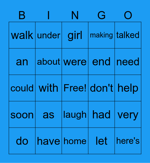 Sight Words Bingo Card