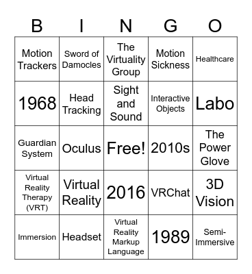 Virtual Reality Bingo Card