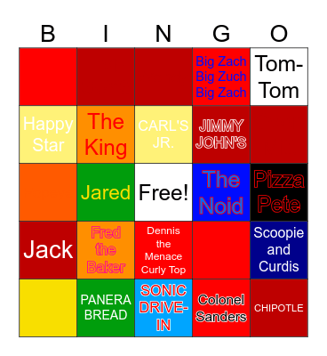 Fast Food Bingo Card