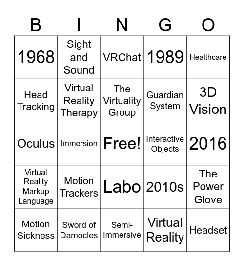 Virtual Reality Bingo Card