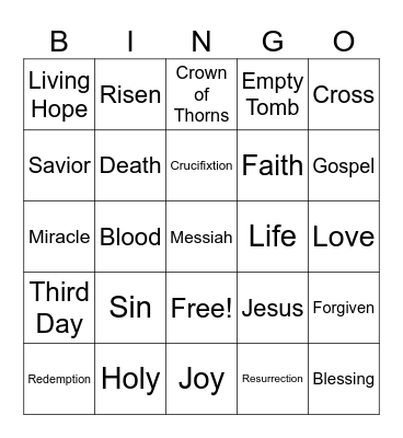 Easter Bingo Card