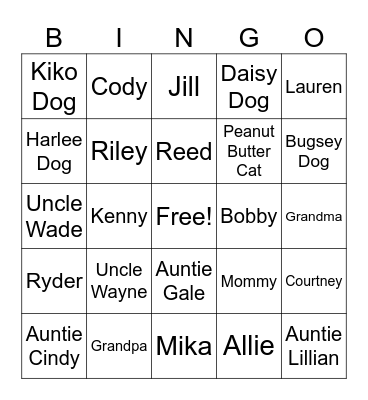 Family Bingo Card