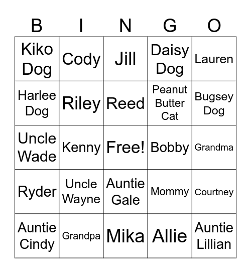 Family Bingo Card