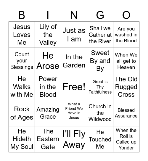 Hymn Bingo Card