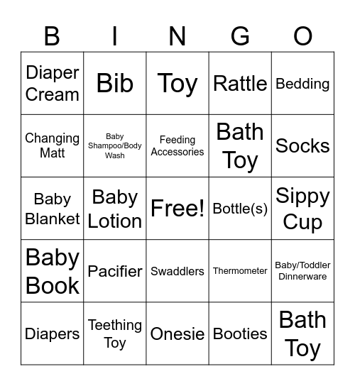 Baby Gifts Bingo Card