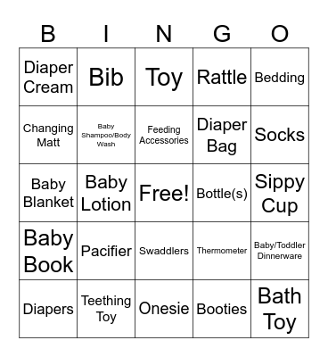 Baby Gifts Bingo Card