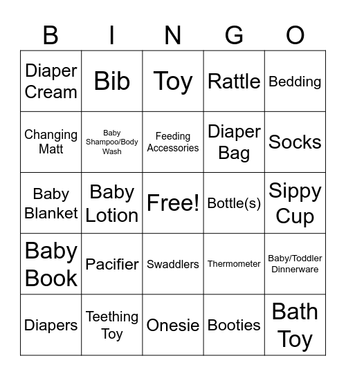 Baby Gifts Bingo Card