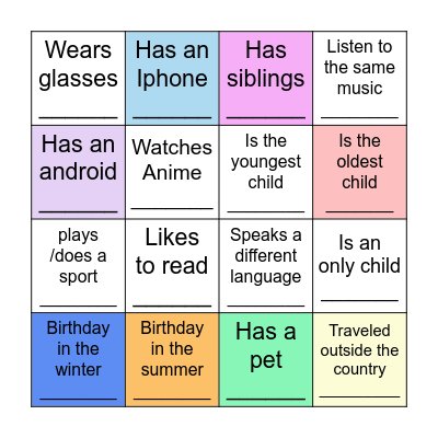 Ice Breaker Bingo Card