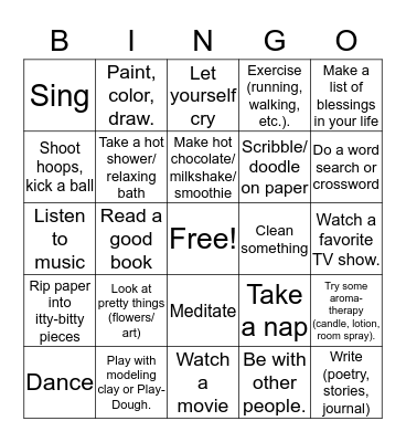 Coping Skills Bingo Card