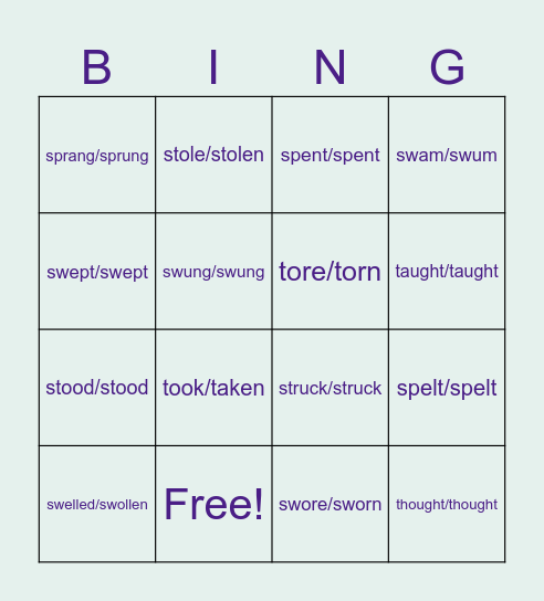 Verb Table 96-110 Bingo Card
