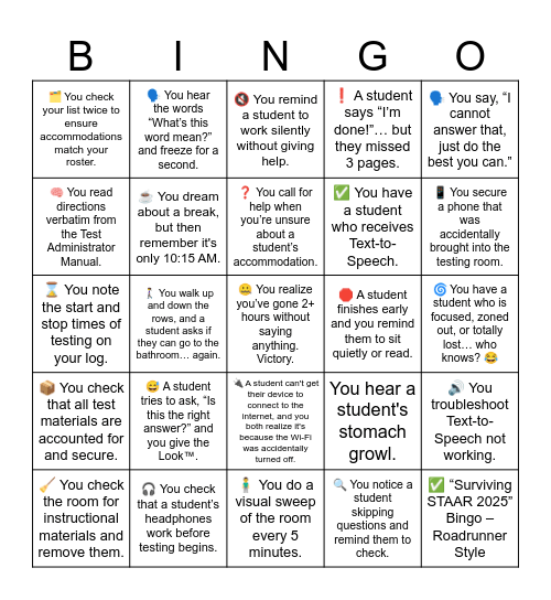 CRES STAAR BINGO Card