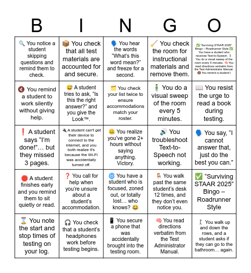 CRES STAAR BINGO Card