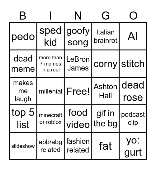 Instagram reel bingo Card