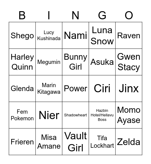 Cosplay Spotter Bingo Card