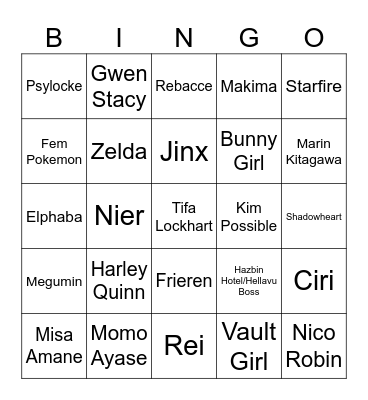 Cosplay Spotter Bingo Card