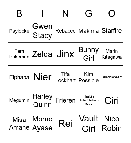 Cosplay Spotter Bingo Card