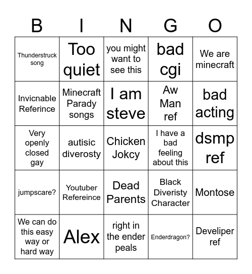 minecraft noive bingo Card