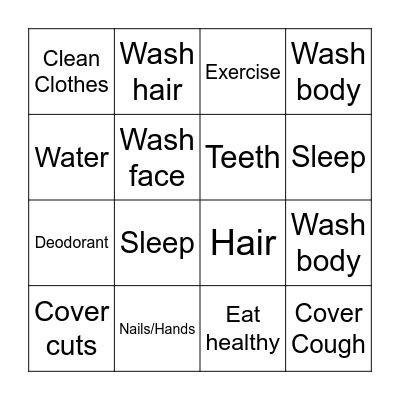 Healthy Living Bingo Card