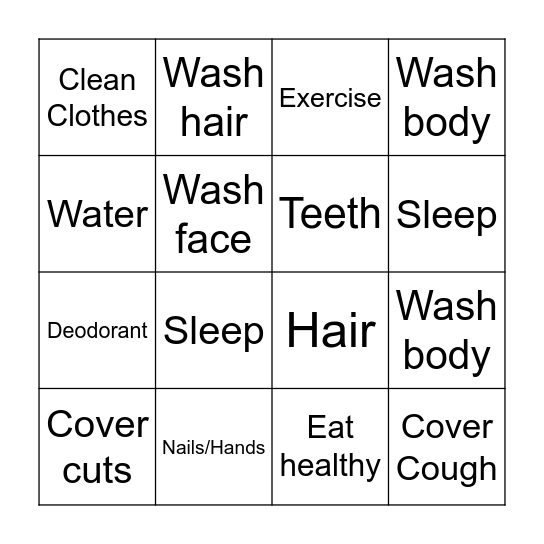 Healthy Living Bingo Card