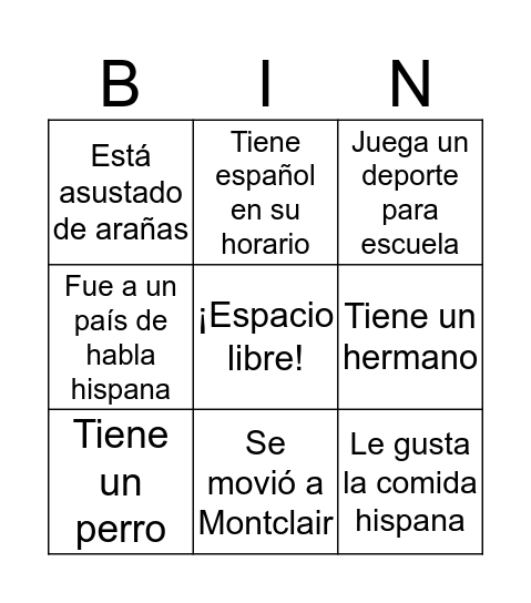 Circulo español Bingo Card