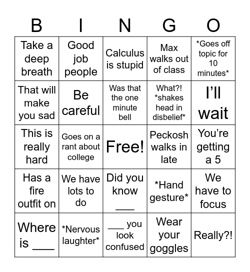 Ap Chem Bingo Card