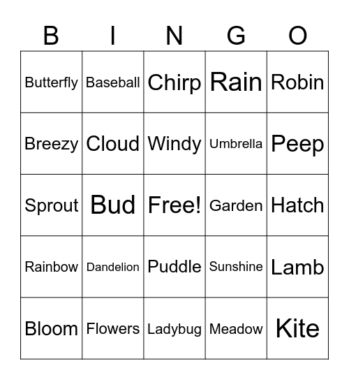 Hello Spring Bingo Card