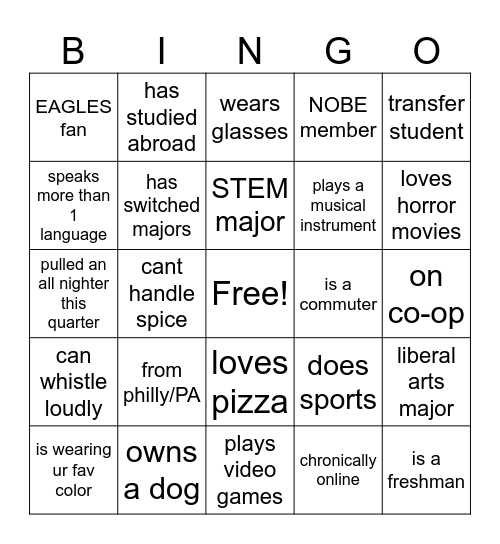 NOBE BINGO Card
