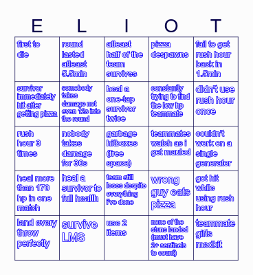 Elliot forsaken Roblox bingo Card