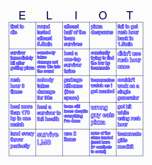 Elliot forsaken Roblox bingo Card