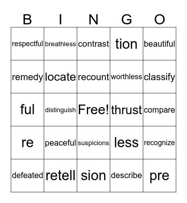 Vocabulary Bingo Card