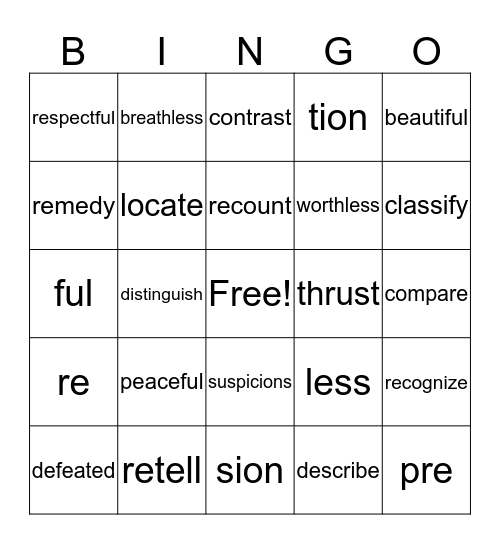 Vocabulary Bingo Card