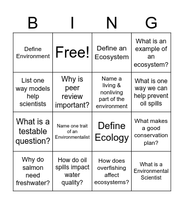 Water Quality Review Bingo Card