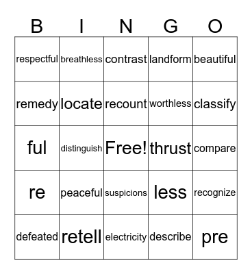 Vocabulary Bingo Card