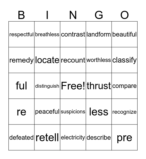 Vocabulary Bingo Card